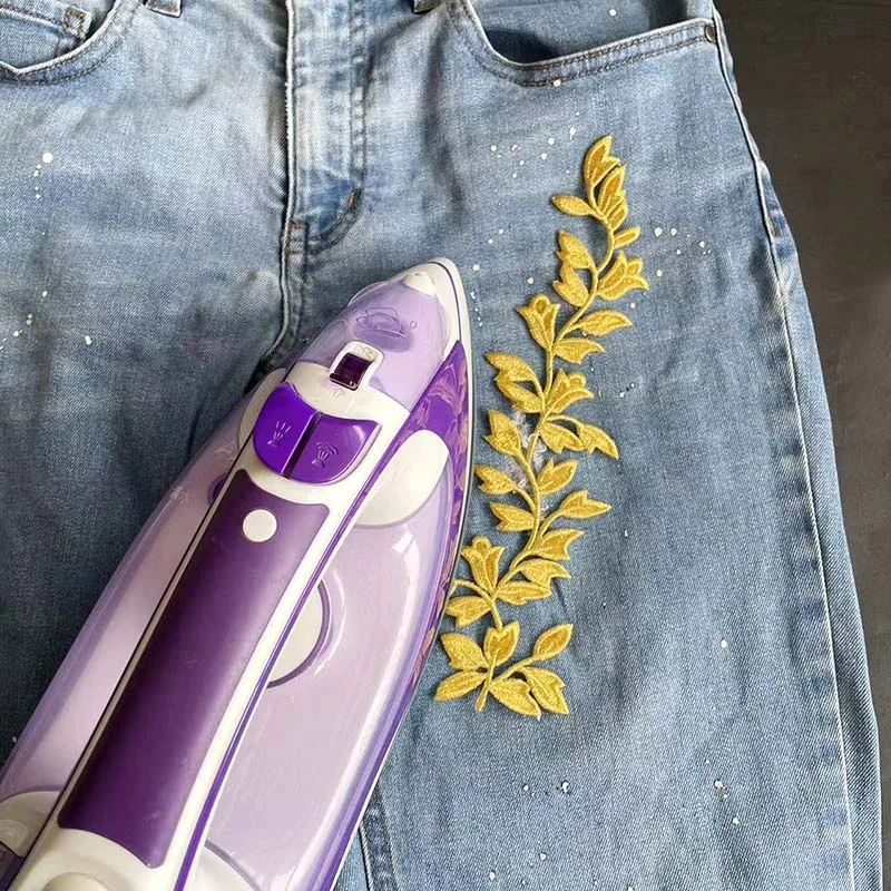 24*6,5 CM/parche de aplique de tela de hoja larga termocollant, pegatinas de hierro bordado Floral para vestido, Cheongsam, parches de cortina - imagen 5