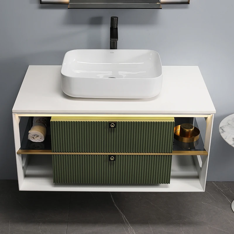 Combinación de armario de baño de tablero de roca, lavabo de baño de lujo ligero moderno, lavabo personalizado, lavabo, maquillaje inteligente - imagen 3