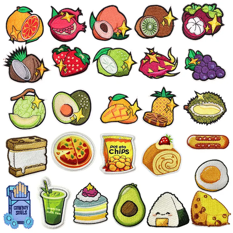10 unids/lote parches bordados de comida de dibujos animados |   Parches para planchar para ropa |   Cruzadas de moda fáciles de bricolaje