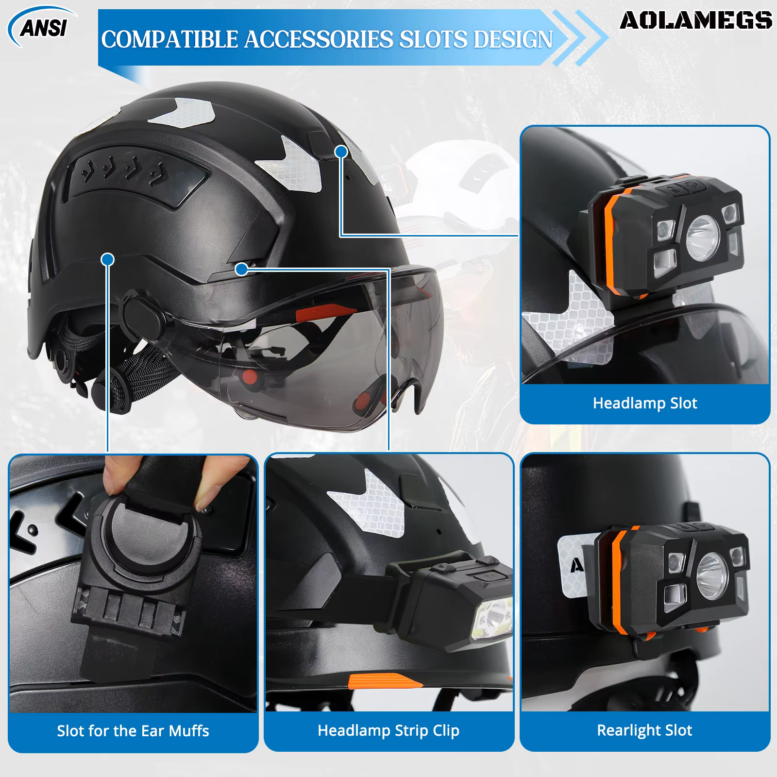 Casco de seguridad con gafas dobles y bandas reflectantes transpirable - imagen 3