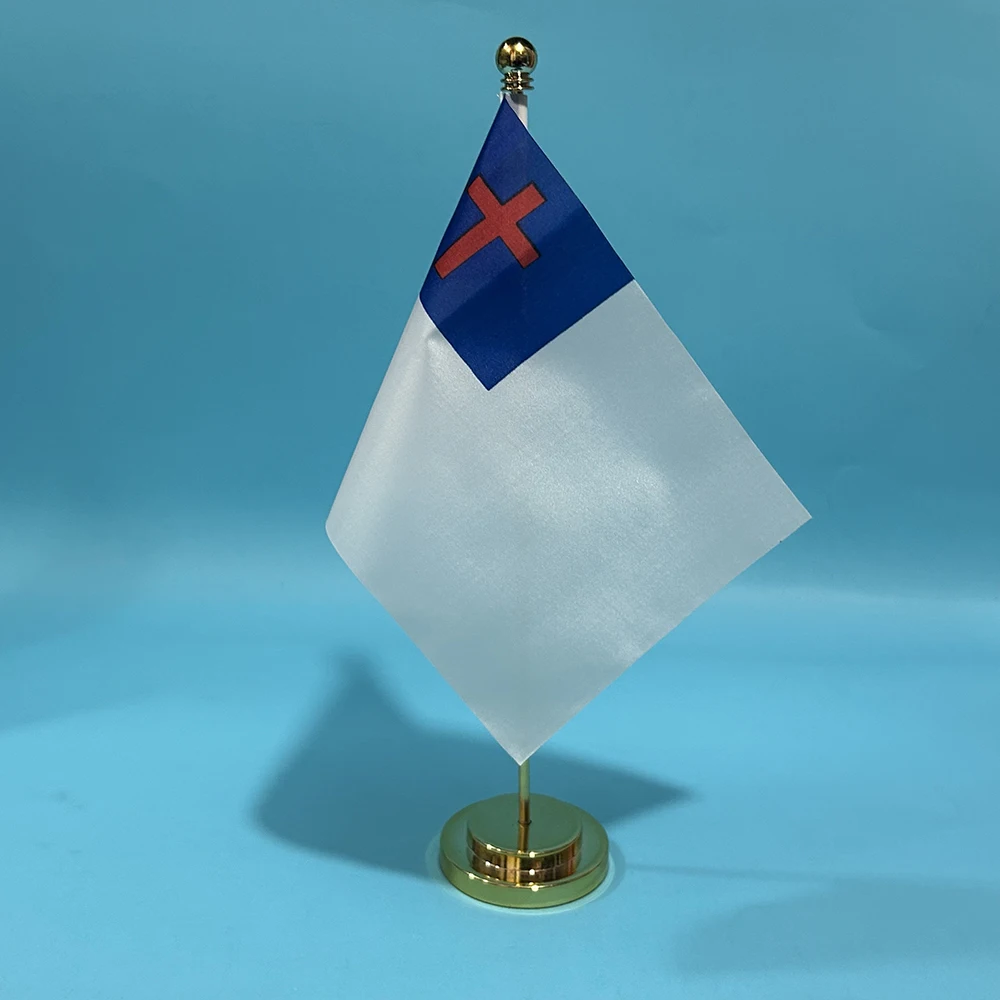BANDERA SKY escritorio de oficina pequeña bandera de la bandera cristiana 14x21cm poliéster bandera cristiana mesa Banner adornos de escritorio banderas - imagen 3