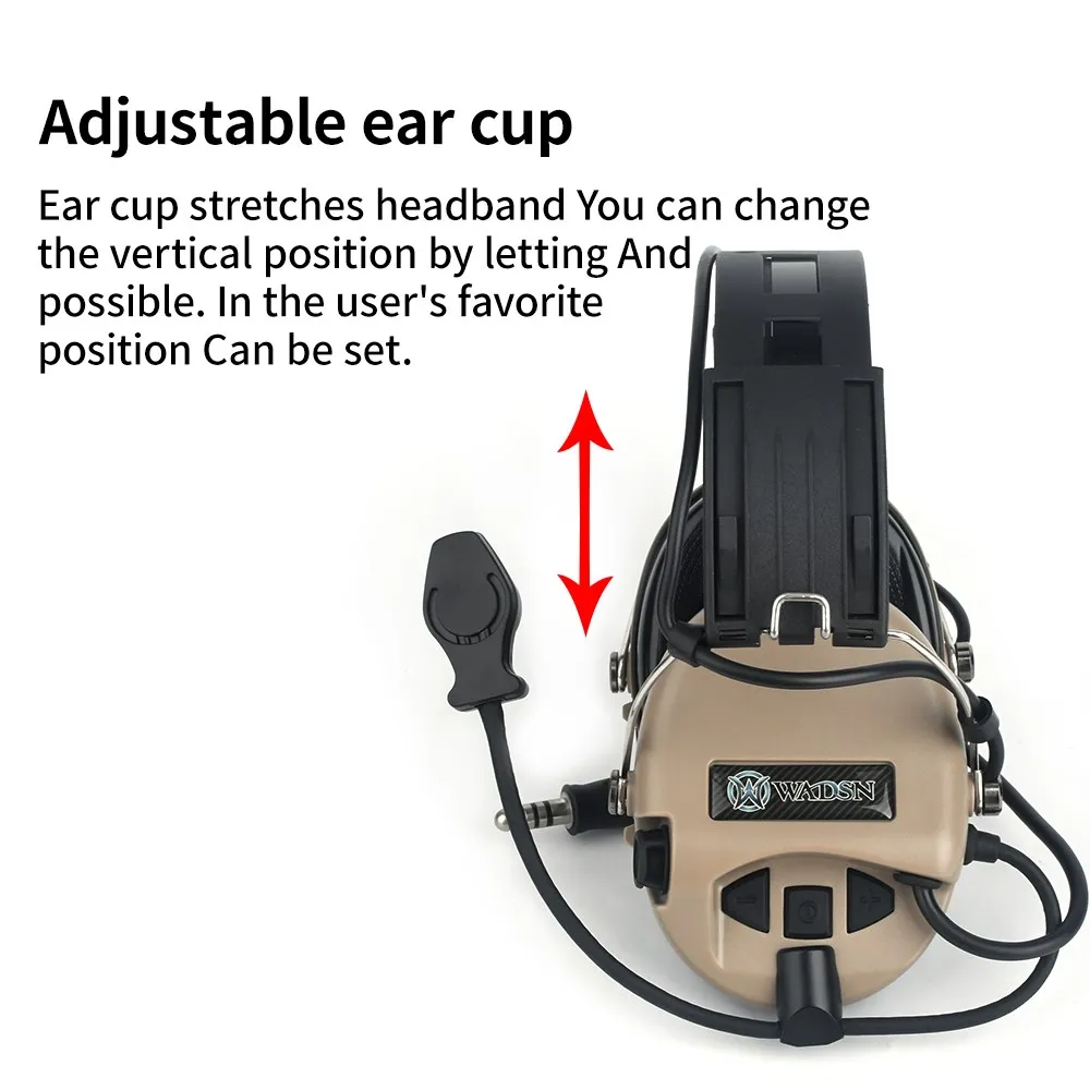 Wadsn juego de cabezales tácticos Sordin MSA, auriculares de recogida de reducción activa de ruido con U94 PTT para Baofeng, tiro de caza al aire libre - imagen 3