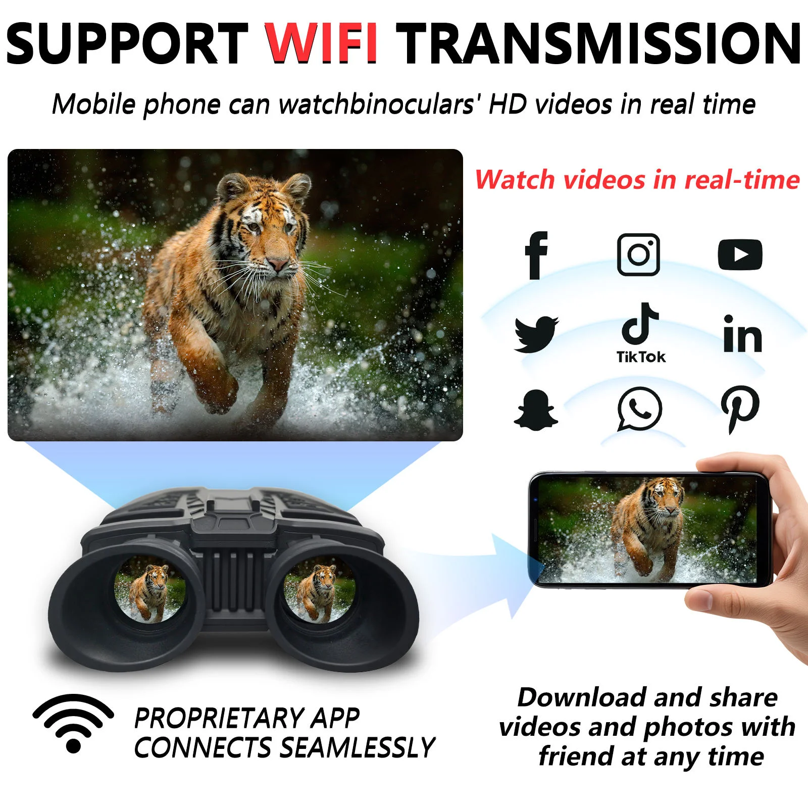 Binoculares de visión nocturna infrarroja montados en la cabeza WIFI NVC800 cámara telescópica Digital 4K UHD para caza Camping con Zoom 16X 48MP - imagen 2