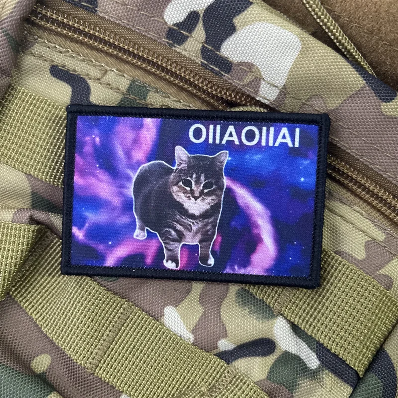 Parche estampado táctico "OIIAI" para ropa, insignias de moral, parche de gato bonito con gancho, pegatinas para mochila - imagen 3