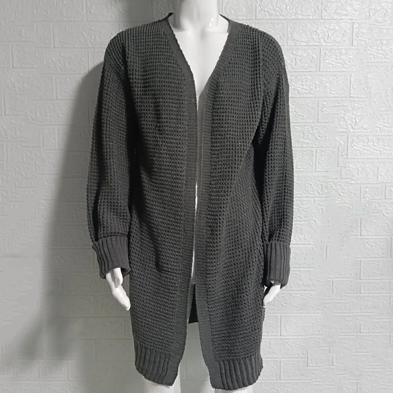 Cárdigan largo para hombre, suéter liso de punto, abrigos informales de otoño e invierno, ropa holgada en 5 colores, talla S-2XL, 2022 - imagen 5