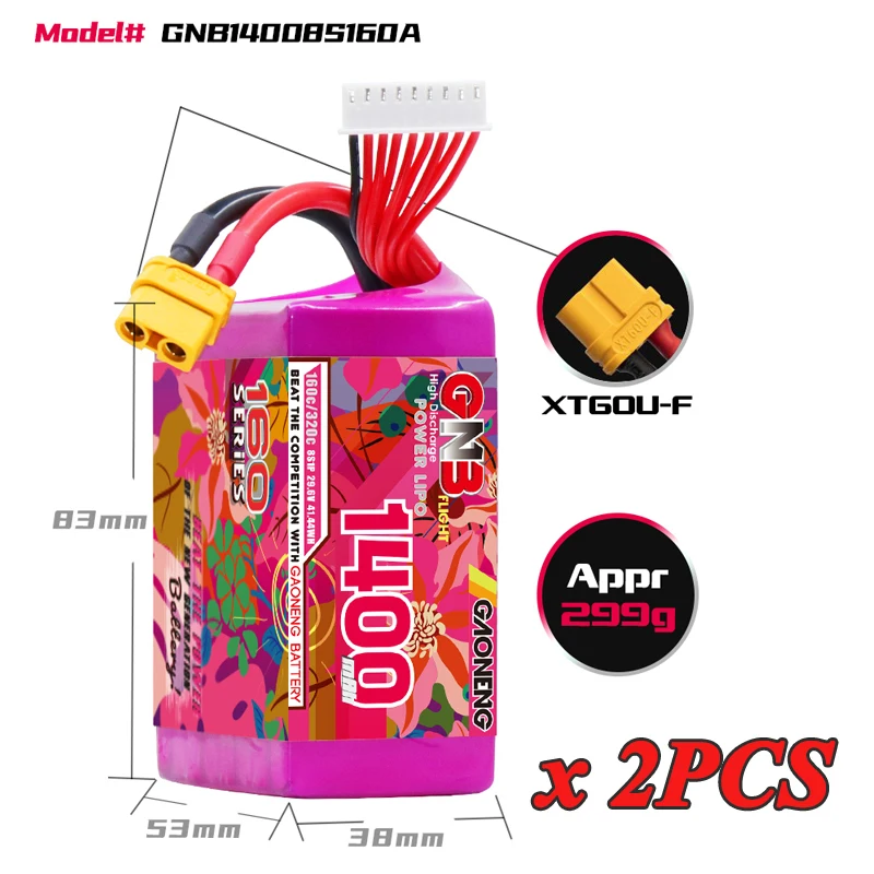 2Pcs 8S 1400mAh 160C
