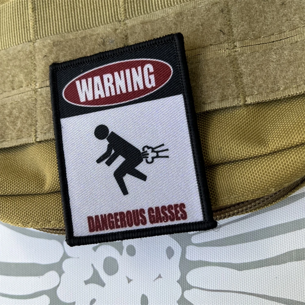 Parches tácticos de moral de gases peligrosos de advertencia para ropa, parche de gancho y bucle impreso, pegatina para mochila militar - imagen 4