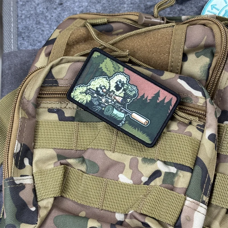 Parche táctico impreso "esqueleto soldado francotirador", insignia de moral militar, parches de gancho, ropa, mochila, accesorios, pegatinas