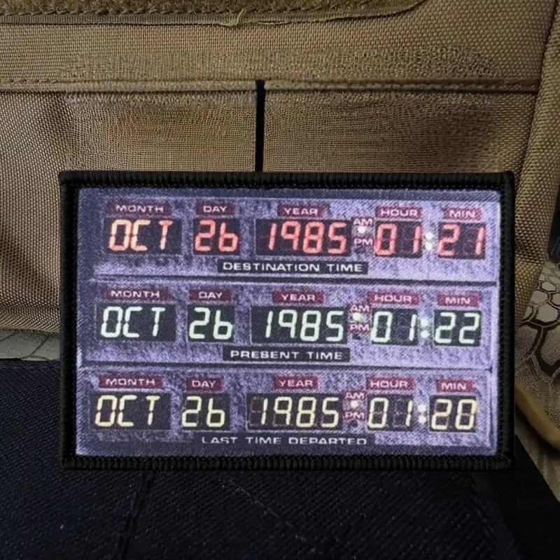 Parche de impresión de máquina del tiempo, chaleco táctico, insignia de moral con gancho y bucle, pegatinas decorativas para mochila, parches para brazalete para ropa - imagen 2