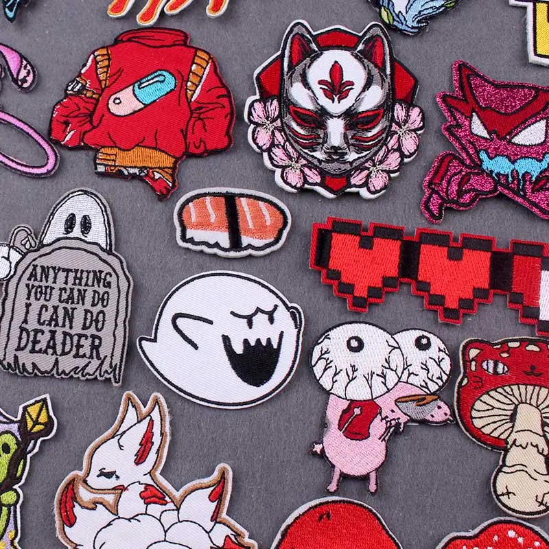 Parche para planchar, parches de Anime japonés para ropa, insignias de juego DIY a rayas en mochila, parches con gancho de dibujos animados para decoración de ropa