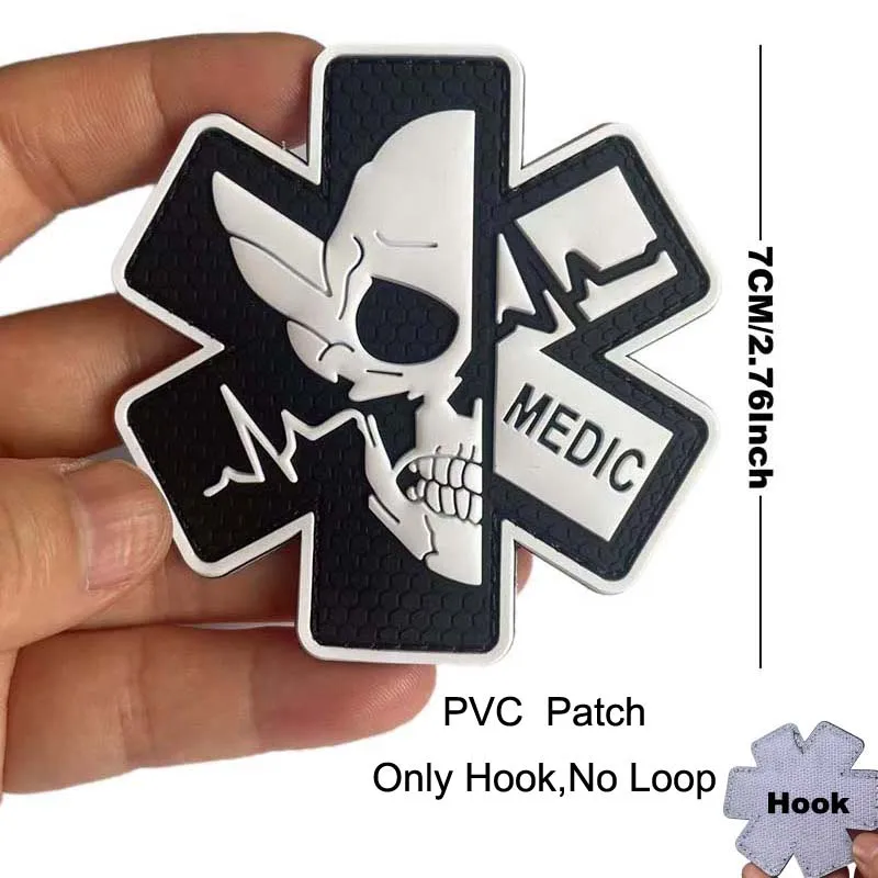 Insignias médicas de PVC 3D, parches de apliques de calavera paramédica con gancho, pegatinas militares tácticas, emblema de rescate para casco, mochila - imagen 4