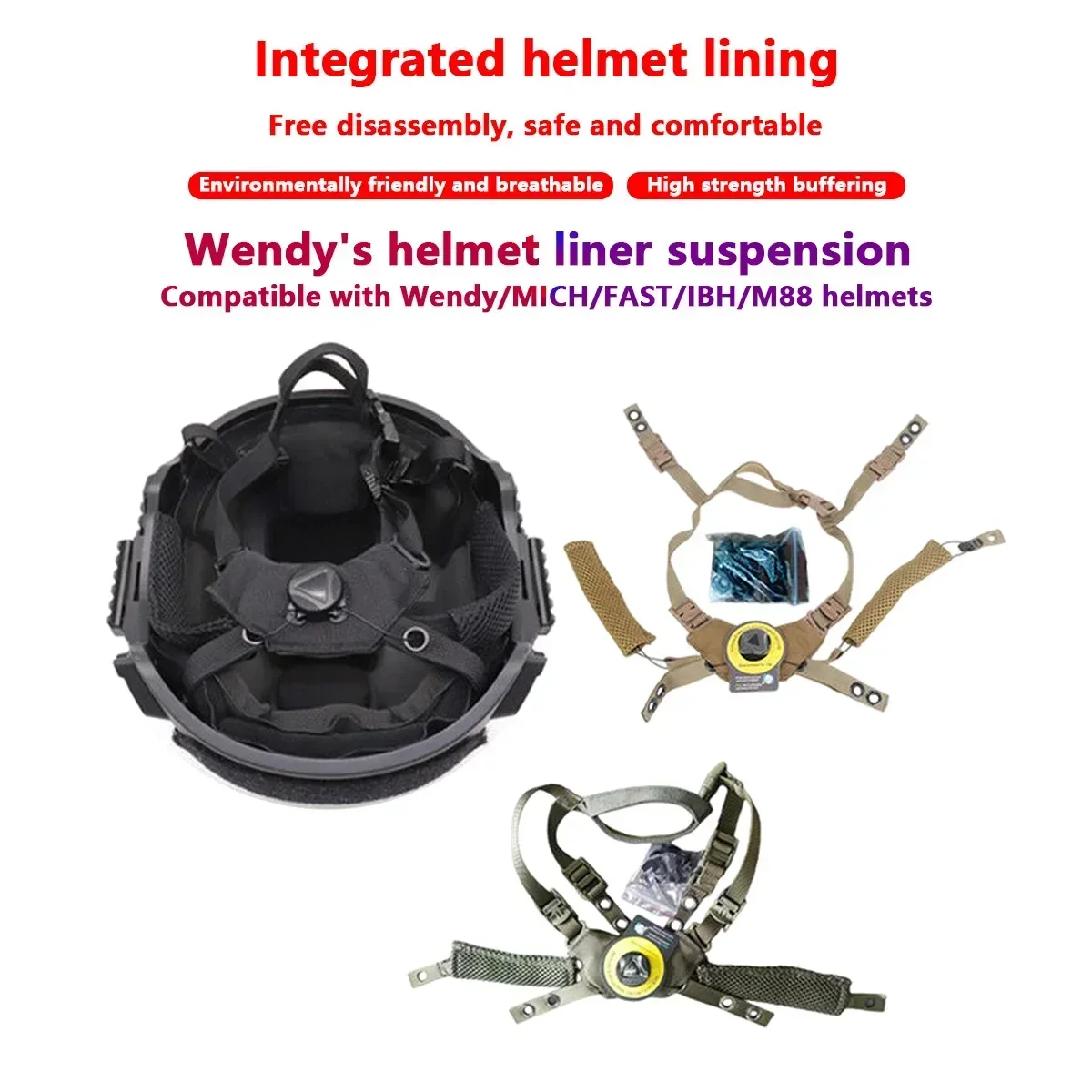 Casco táctico Wendy, sistema de suspensión ajustable, almohadillas protectoras para casco MICH rápido, almohadilla de espuma esponjosa con memoria Gen4, accesorio para casco - imagen 5