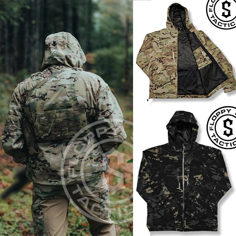 Chaqueta táctica al aire libre con cáscara de naranja y rebote de cuatro lados, chaqueta y top de combate para todo clima