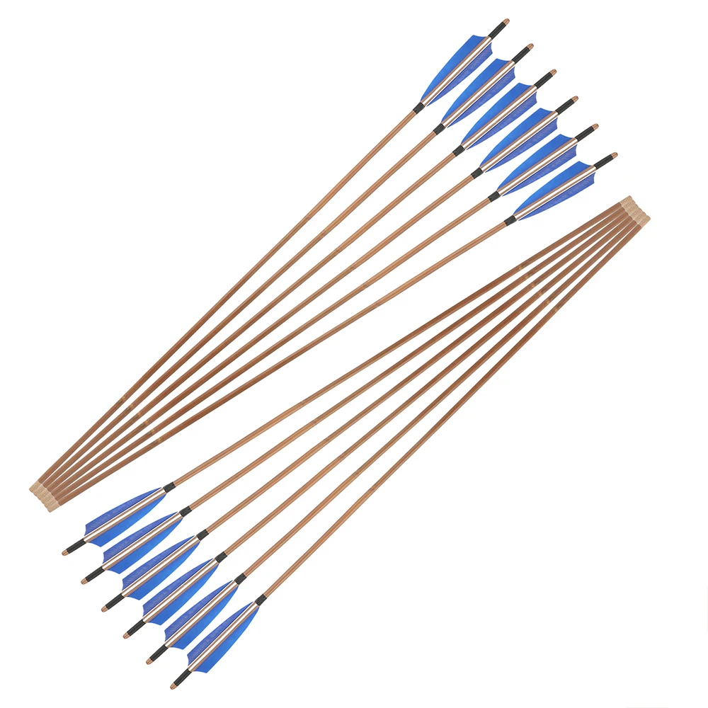6/12 Uds 83cm eje de flecha de bambú OD 8mm plumas de pavo naturales arco tradicional tiro con arco recurvo arco largo práctica flechas de caza - imagen 5