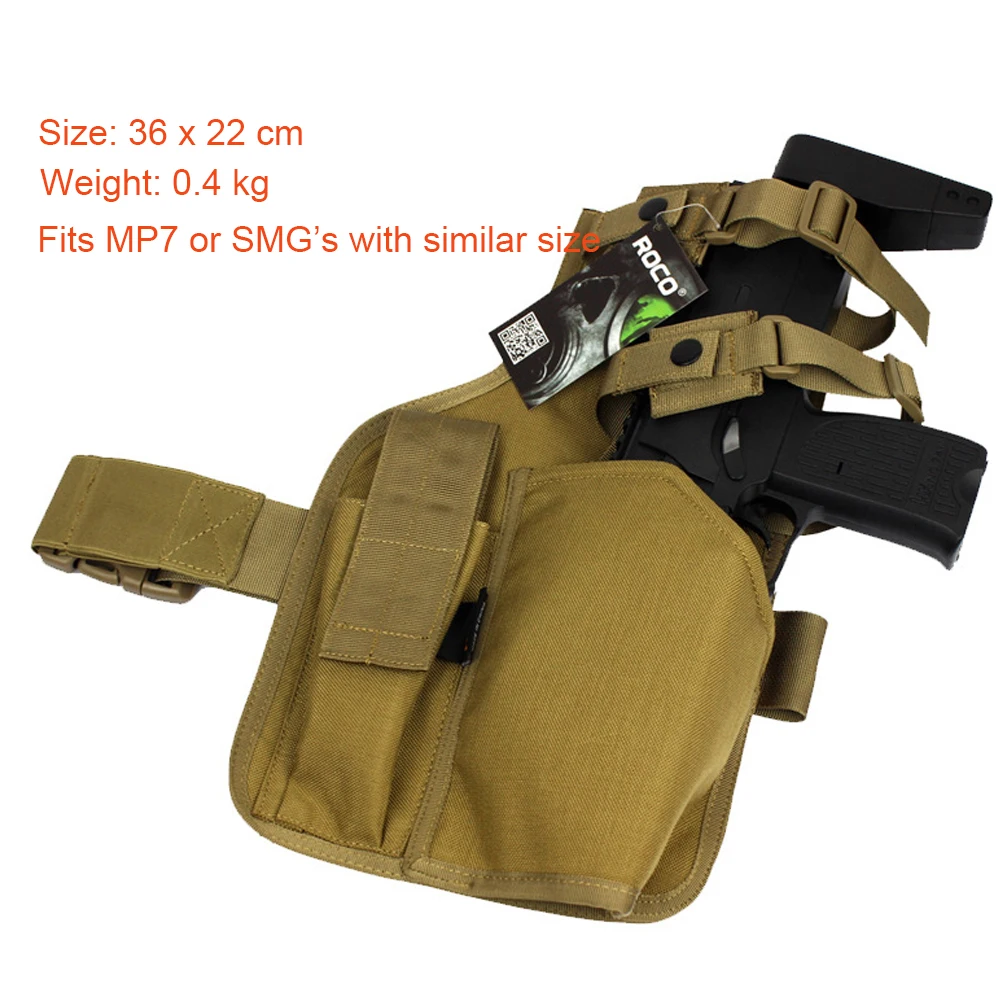 Funda para pistola Molle, funda para caída de pierna MP7 con bolsa de repuesto para revista, bolsa para caída de pierna de combate - imagen 2