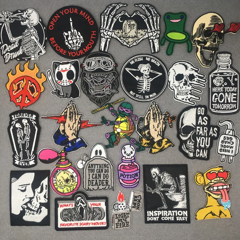 Parches termoadhesivos para ropa, aplicaciones de planchado, transferencias para ropa, bordado de calavera Punk - imagen 2