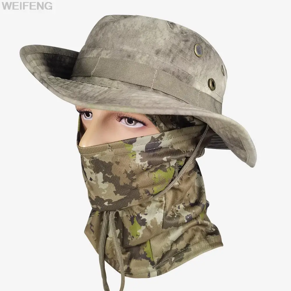 Gorra de camuflaje táctico, sombrero militar, máscara de media cara, gorra del ejército, deportes al aire libre, sol, cubo Boonie, pesca, senderismo, caza, escalada - imagen 4