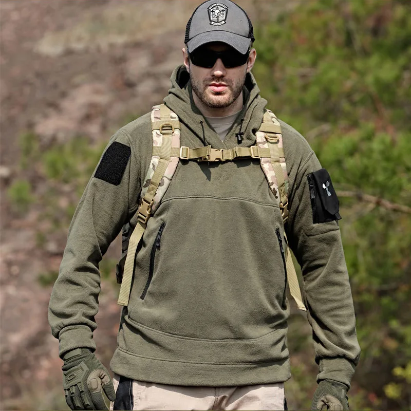Sudadera con capucha de lana para hombre, suéter táctico militar, térmico, cálido, para exteriores, Otoño e Invierno - imagen 3