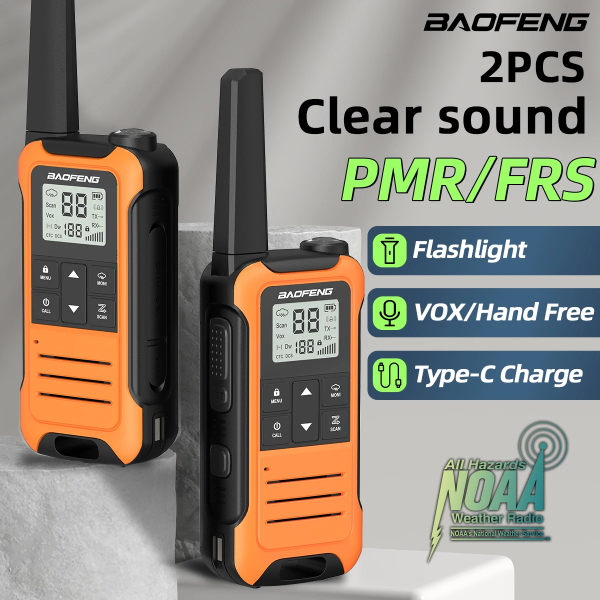 2 uds Baofeng F22 Mini Walkie Talkie PMR FRS linterna recargable de largo alcance niños Radio bidireccional cargador tipo C para viaje de Camping - imagen 2