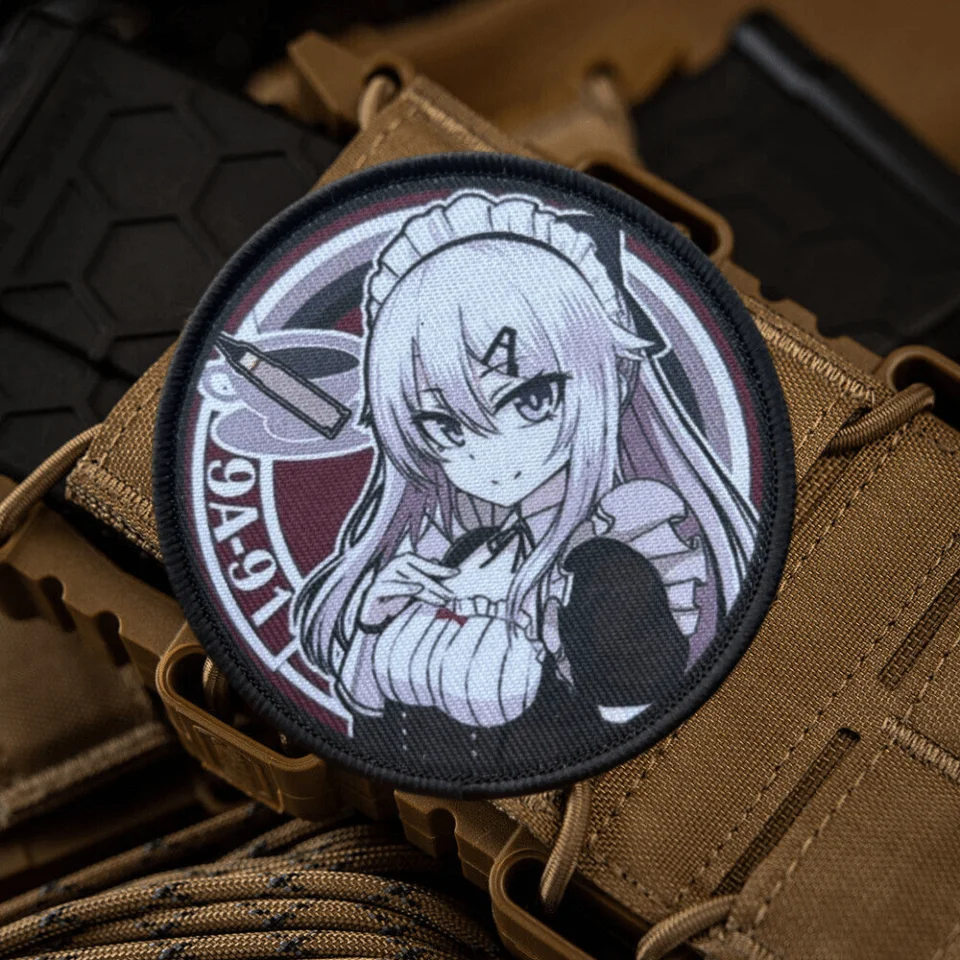 Parche táctico de primera línea para niña, parches de gancho y bucle con estampado de pistola de Anime, insignia de moral militar, brazalete, mochila, chaleco, pegatinas - imagen 4