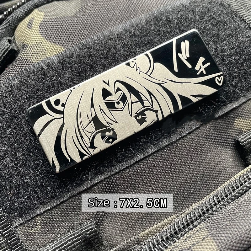 Parches de Metal de dibujos animados de Anime para niñas adolescentes, tira de insignia táctica, Shy, media cara, ojos para ropa, bolso, aplique DIY con gancho - imagen 5