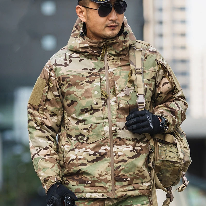 Chaqueta táctica reflectante térmica para hombre, Parka con capucha de camuflaje, cortavientos militar, abrigo de algodón impermeable, Invierno - imagen 5