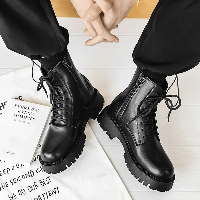 Botas de tendencia para hombre, zapatillas de deporte a la moda para actividades al aire libre, zapatos Punk de alta calidad, informales, de cuero, estilo callejero, 2026 - imagen 4