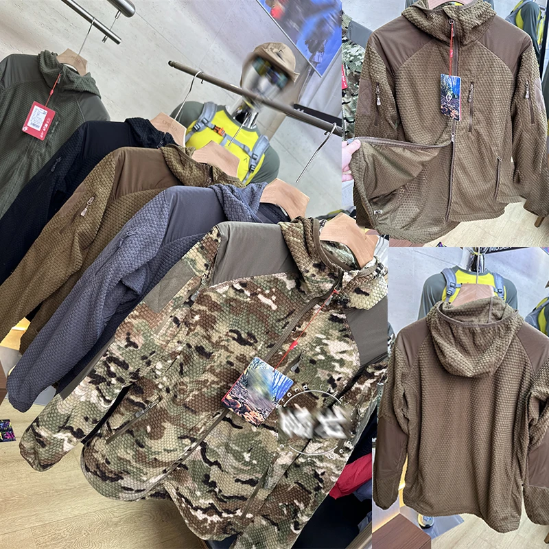 Sudadera con capucha táctica de terciopelo cálido con partículas de panal para otoño/invierno, funcional, ligera, cálida, con capa media - imagen 2