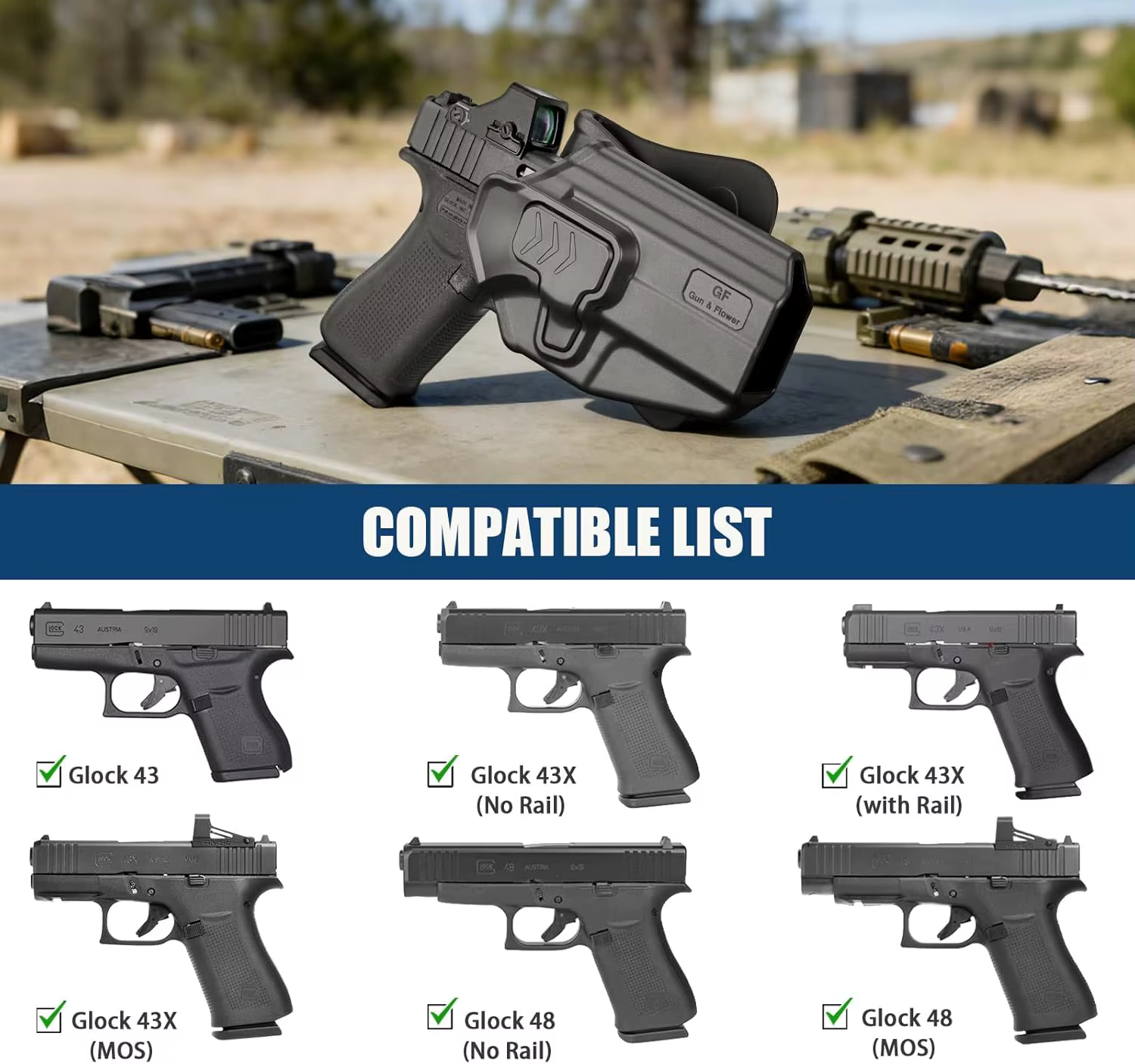 Funda OWB Glock, retención nivel II, derecha, MOS y rail - imagen 2