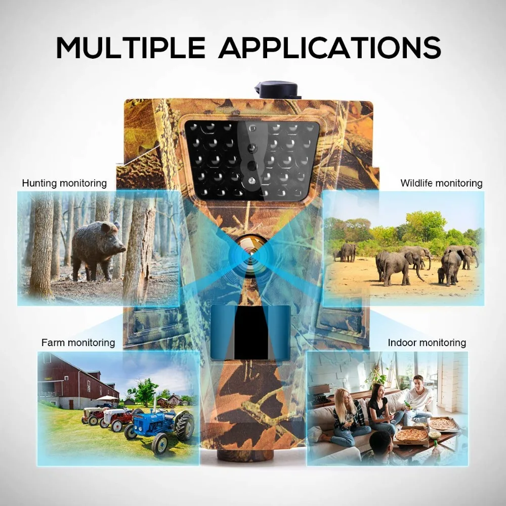 Minicámara de caza de 12MP, videocámara de rastreo salvaje, visión nocturna infrarroja, exploración activada por movimiento al aire libre, disparador de 0,2 S, trampa fotográfica - imagen 5