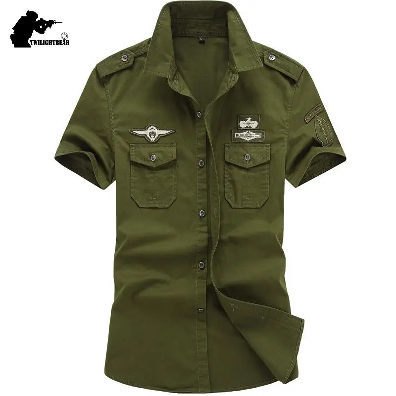 Camisa militar algodón puro – Manga corta verano gran tamaño - imagen 3