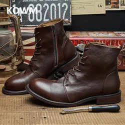 KOWM Botas tácticas impermeables piel de vaca tobillo para hombre