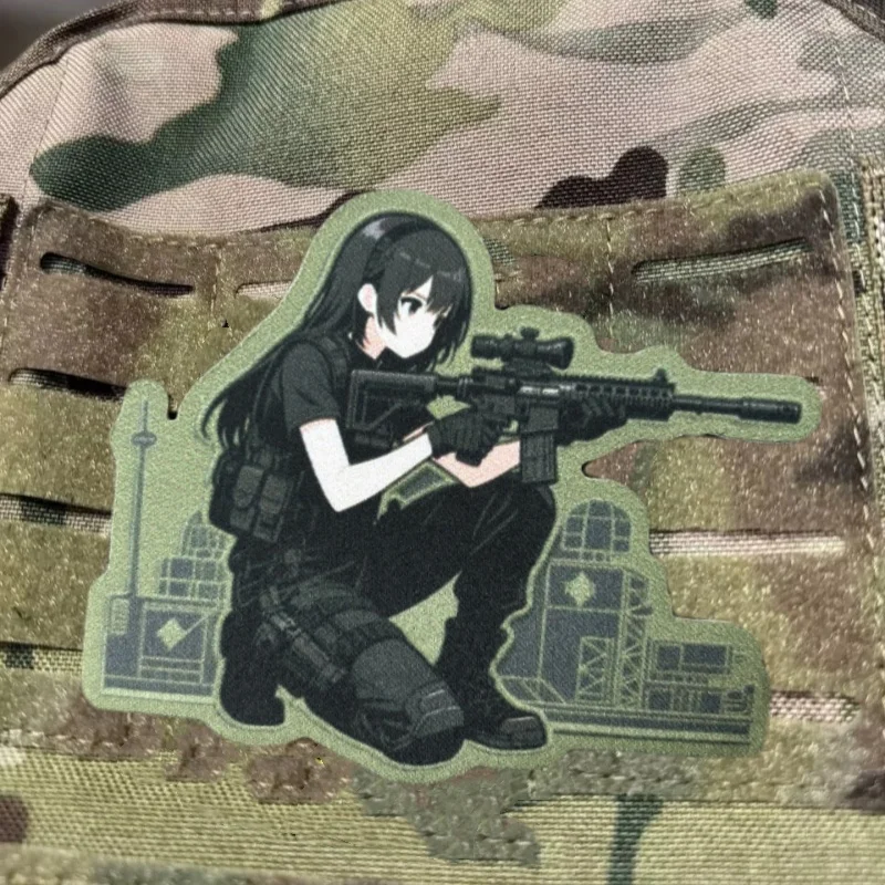 Parche militar de Chica de Anime para ropa, insignias de moral, parches tácticos con gancho, pegatinas militares estampadas para mochila - imagen 4