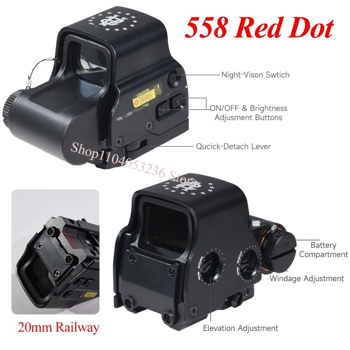 E * T * CH nuevo 558 DC * punto verde rojo holográfico caza Airsoft W G33/G43/G45 3X 5X lupa compatible con soportes de riel de 20mm y palanca QD - imagen 3