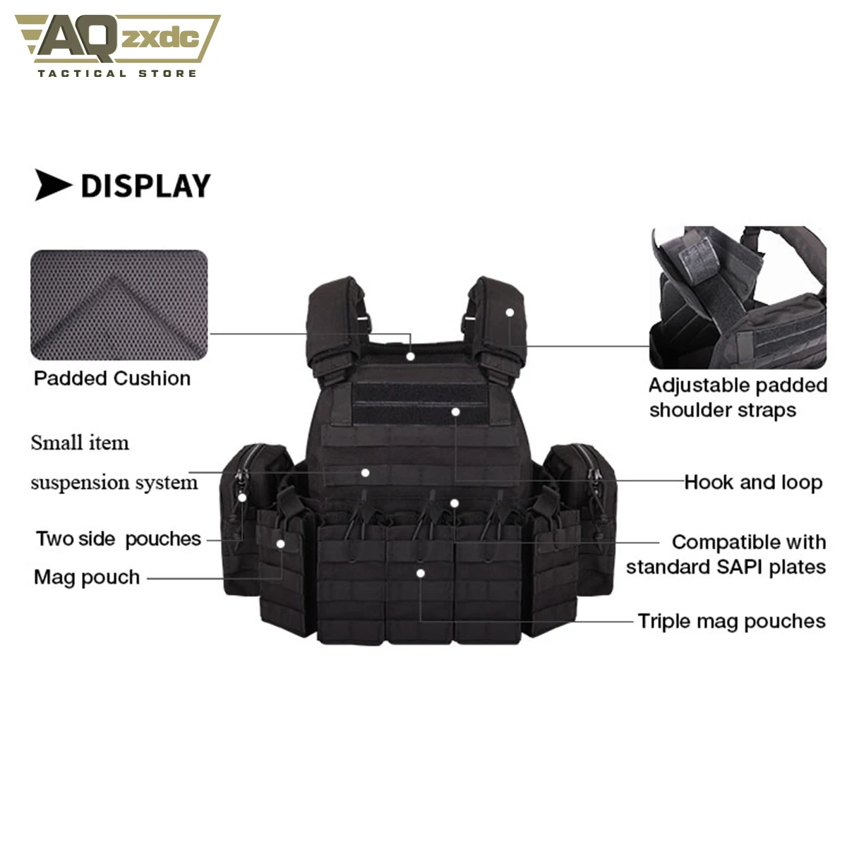 Chaleco táctico Molle ajustable, portador de placa, protector Personal con bolsa para revistas, Airsoft Gear - imagen 4