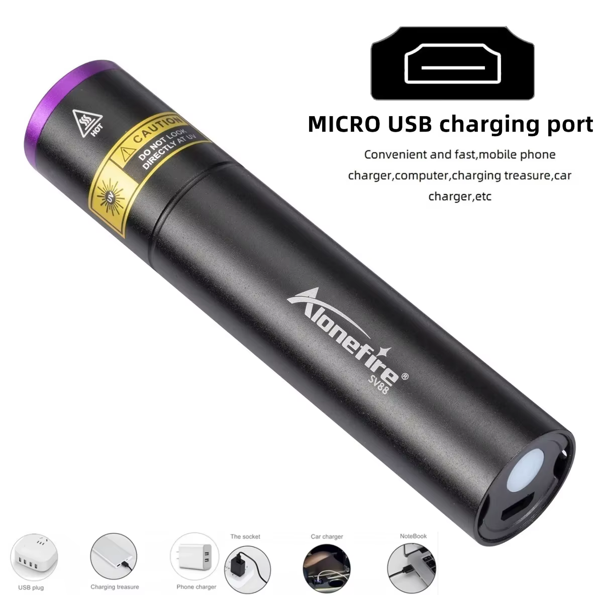 Linterna UV 365nm negra para fugas, manchas perro gato y curado uñas - imagen 2