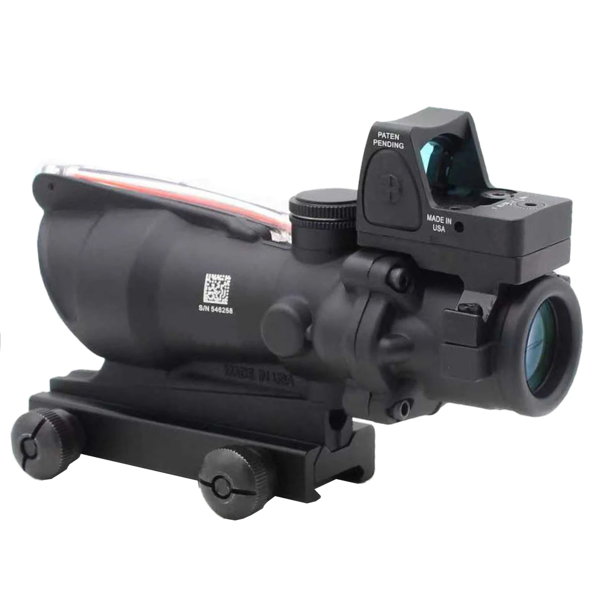 Mira colimadora de caza con aumento triangular 4x32, mira de Chevron roja iluminada con fibra de caza con logotipo en relieve, mira para Rifle Ar 15 - imagen 5