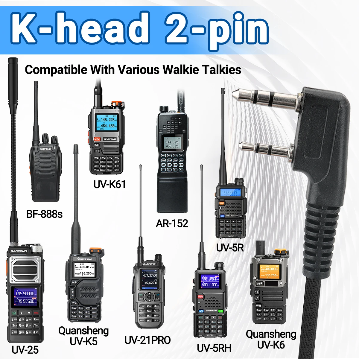 ABBREE PTT VOX micrófono auricular Flexible Walkie Talkie auriculares para Baofeng UV-21 Pro UV-5R Quansheng UV-K5(8) UV-K6 Radio bidireccional - imagen 3