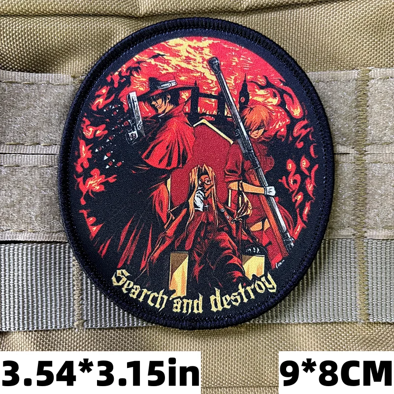 Parche táctico de personajes de Anime japonés, insignia de moral de personaje Hellsing, brazalete con gancho y bucle, pegatina para rascar y destruir