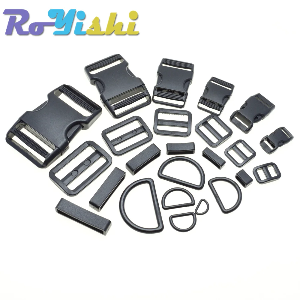 Hebilla de Liberación lateral curvada para Paracord, 1 Juego, 10mm, 15mm, 20mm, 25mm, 30mm, 38mm, deslizador de plástico, anillos ajustables en D, bucle de cinturón - imagen 4