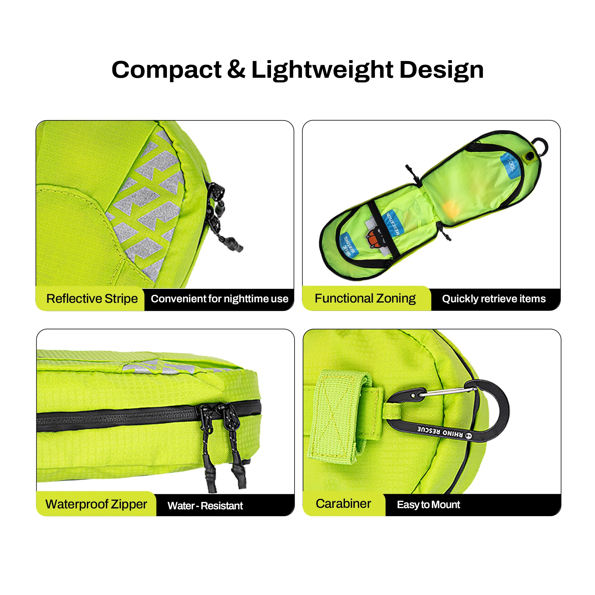 Kit de primeros auxilios para acampada de rescate de rinoceronte, bolsa impermeable, equipo de supervivencia, Mini caja de botiquín de emergencia de viaje para senderismo, artículos esenciales para acampar - imagen 5