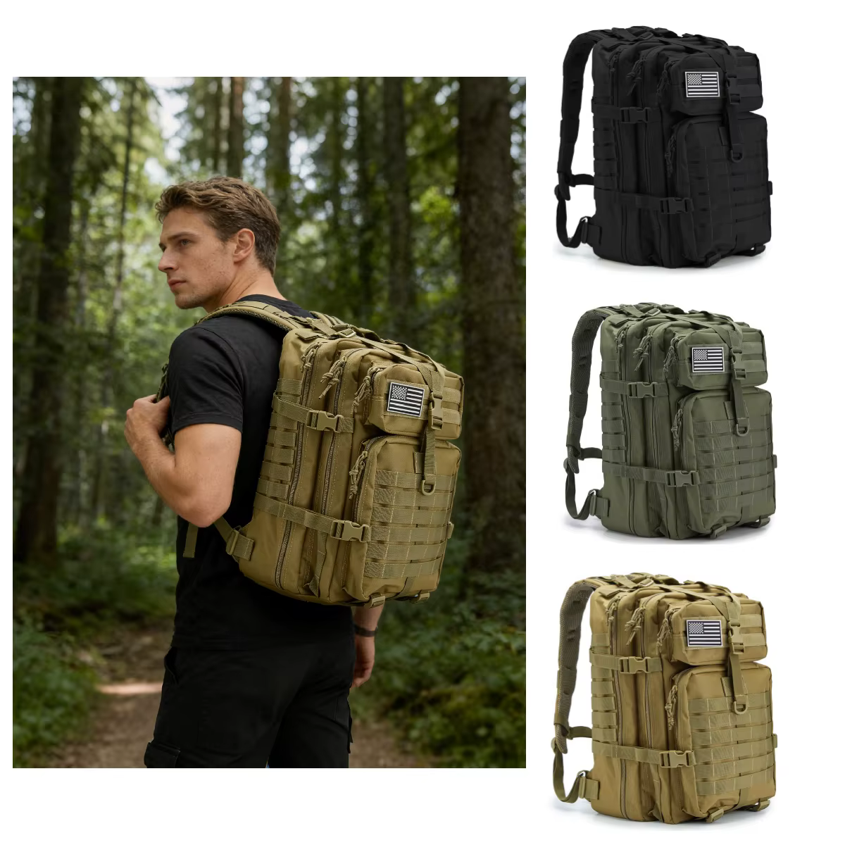 Mochila táctica MOLLE expandible para senderismo y supervivencia