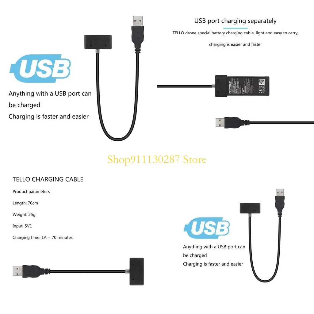J1HC 70 Cable cargador cable USB 70 Cable cargador rápido para batería Tello Cable carga Rápido