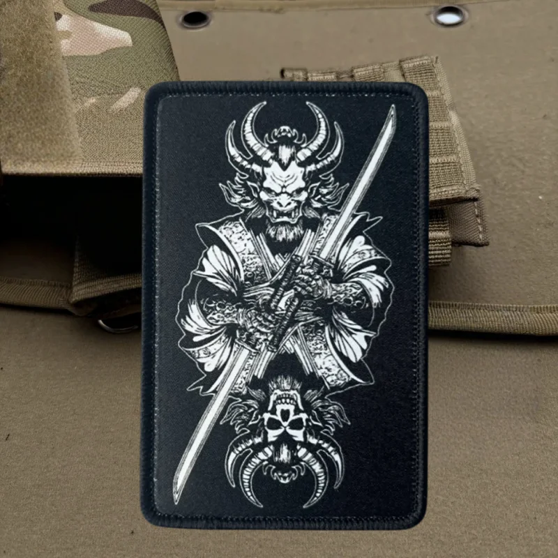 Parche con estampado de demonio de doble cara, insignia de moral con gancho y bucle táctico, pegatinas decorativas para mochila, parches para brazalete para ropa - imagen 3