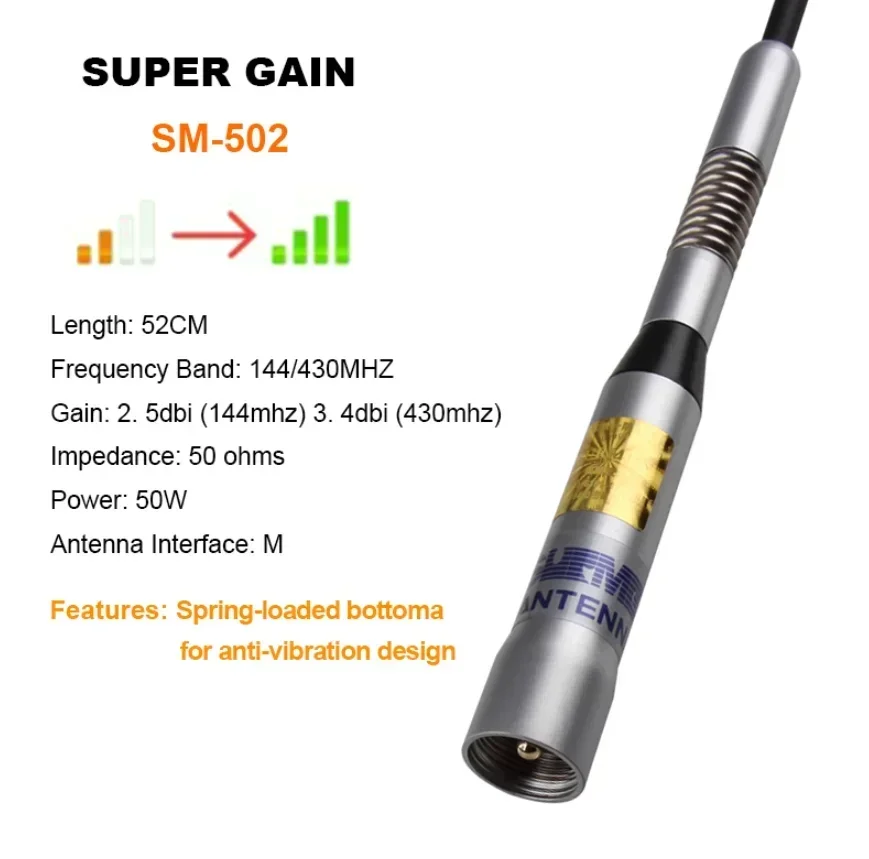 Antena móvil de doble banda DIAMOND VHF Uhf para coche, SM-502 de 144/430Mhz, SM-502, alta ganancia DBi, para KT-8900D, KT-8900 - imagen 2