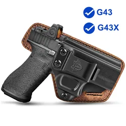 Funda IWB, soporte para pistola con Clip para cinturón, funda para pistola de transporte oculta para G43/G43X, funda híbrida de cuero y plástico