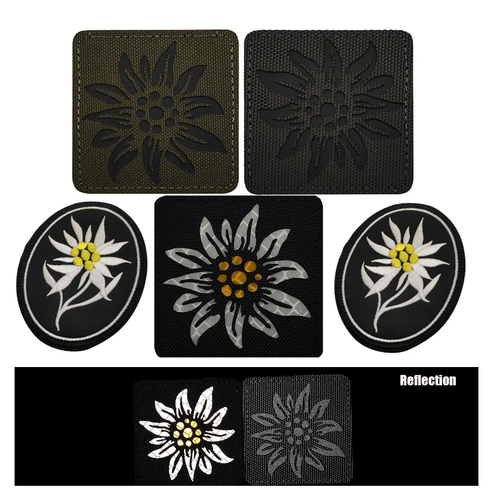Parche táctico reflectante DE Edelweiss, tela DE reconocimiento nocturno cortada con láser, parche DE hombro cosido para chaqueta, mochila, sombrero, gancho y oop - imagen 2
