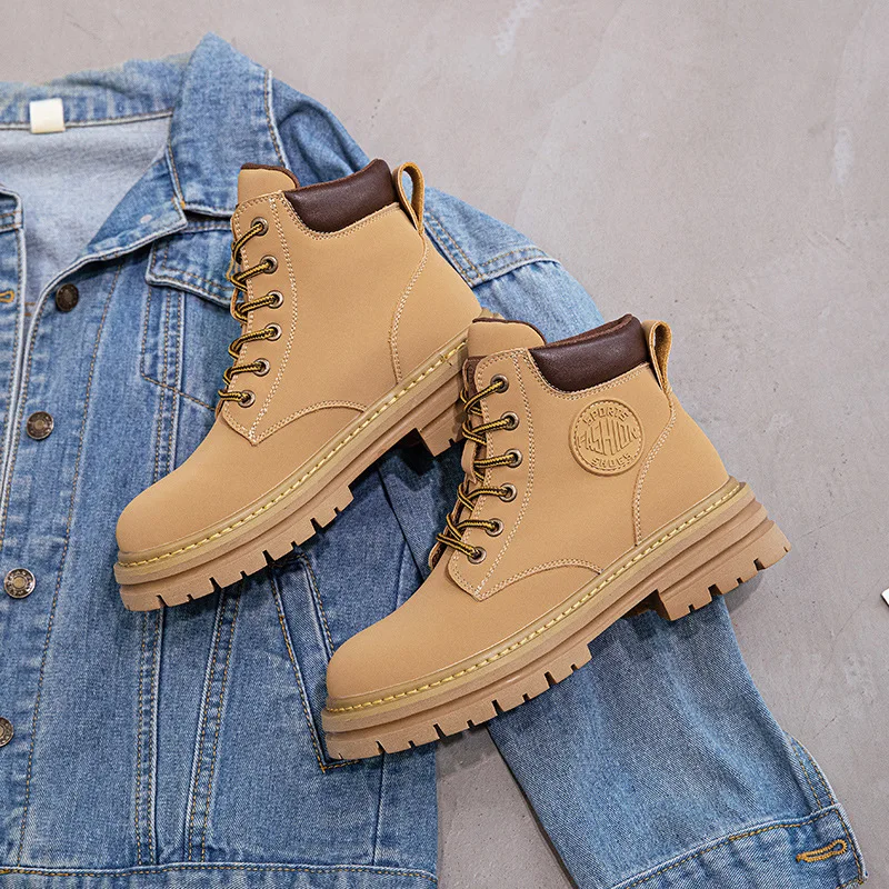 KOWM-zapatos de senderismo informales para exteriores para mujer, botas de trekking de cuero, botines de desierto, zapatillas de deporte, botas cortas informales, botas Retro altas - imagen 3