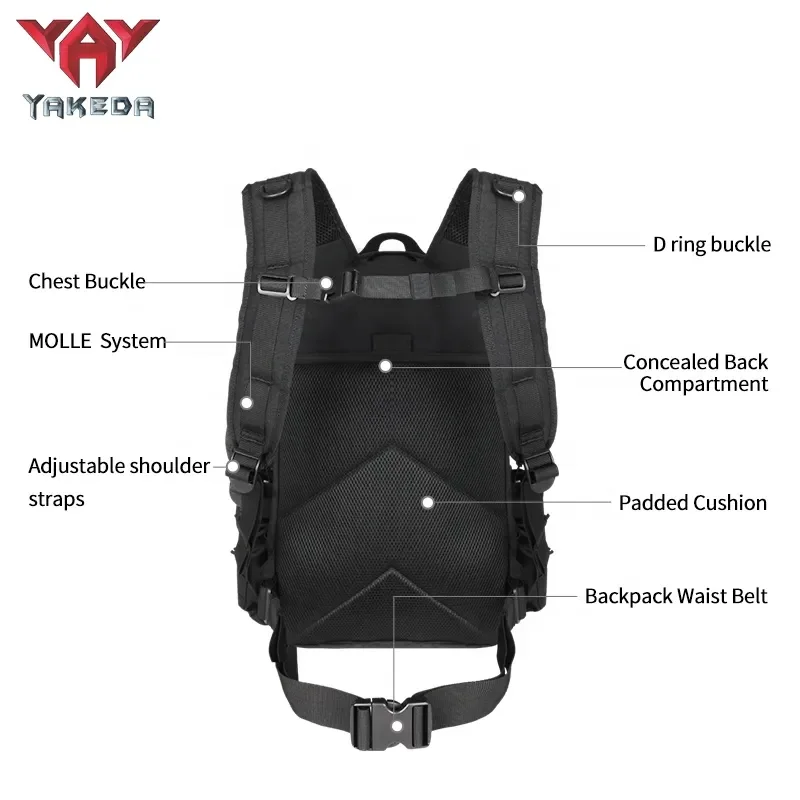 Yakeda-Mochila De Viaje impermeable 1000D para hombre, morral táctico de 3 Molle para deportes al aire libre, acampada y senderismo - imagen 3