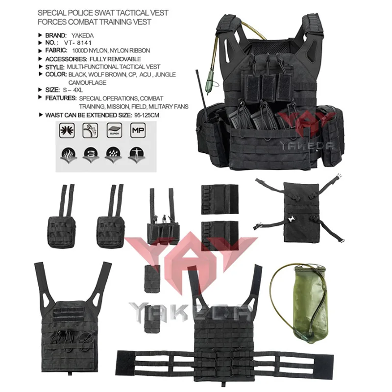 Chaleco táctico de caza de camuflaje con bolsa de agua portátil, chaqueta ajustable protectora de combate Molle Airsoft CS - imagen 3